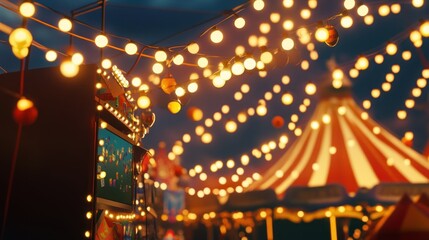 Visiting Carnival at Night with Festive String Lights and Circus Tent