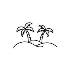 Palm Trees on Ocean Wave Vector &ndash; Line Art, Tropical Beach Illustration, Summer Clipar