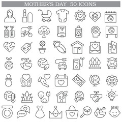 Art & Illustration A collection of minimalistic line icons themed around Mother's Day, Mother's Day Line Icons Set 