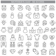Art & Illustration A collection of minimalistic line icons themed around Mother's Day, Mother's Day Line Icons Set 