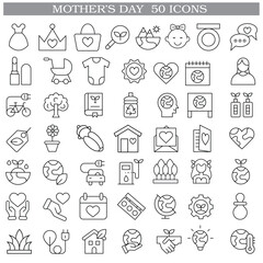 Art & Illustration A collection of minimalistic line icons themed around Mother's Day, Mother's Day Line Icons Set 