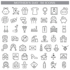 Art & Illustration A collection of minimalistic line icons themed around Mother's Day, Mother's Day Line Icons Set 