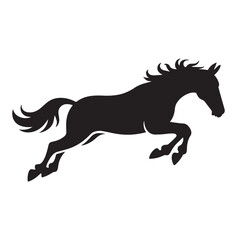 Dynamic Black and White Horse Silhouette Logo – Jumping Horse with Flowing Mane in Vector Style