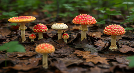 Fungi Growing on Fallen Leaves in Moist Forest Floor