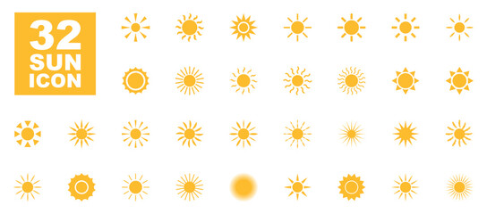 Obraz premium Sun icon set. Sun yellow symbols. Vector flat icon.