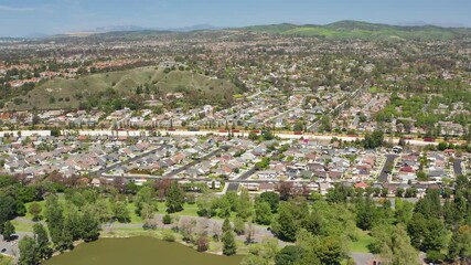 Aerial drone shot view of Yorba Linda Orange County California suburb homes 02