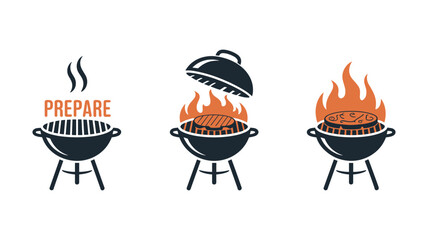 BBQ Preparation: A graphic representation showcases the steps of grilling delicious food, highlighting the joy and process of outdoor cooking. 