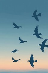 Silhouette birds drifting gently through pastel morning gradient
