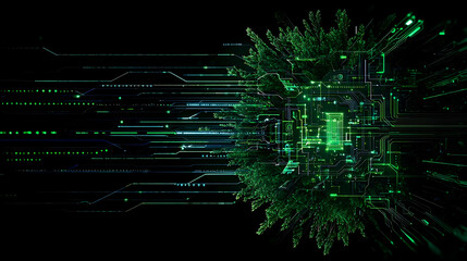 Fototapeta premium Abstract Digital Explosion in Green and Black