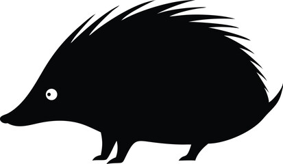 Silhouette of Simple Porcupine with Sharp Spikes in on Transparent Background