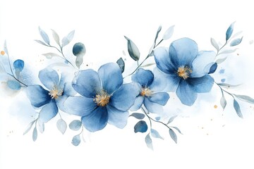 Serene Blue Watercolor Floral Arrangement - Elegant blue watercolor flowers, symbolizing tranquility, serenity, purity, growth, and new beginnings. Perfect for elegant designs