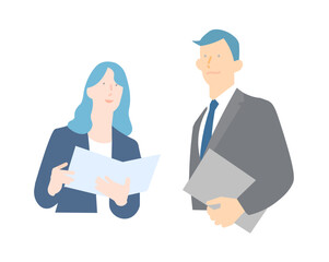 business man and woman-Business person with documents or PC - man and woman - upper body clipboard vector illustration書類またはPCを持つビジネスパーソンー男女ー上半身ークリップボードーベクターイラスト素材