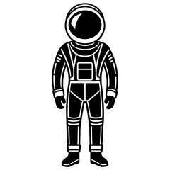 Obraz premium Line art vector silhouette of an astronaut standing with a round helmet and a simple spacesuit 