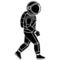 Fototapeta premium Line art vector silhouette of an astronaut walking, wearing a simple suit and round helmet