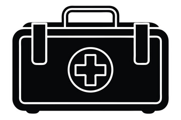 Obraz premium Black and white image of a First Aid Kit for emergencies