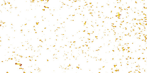 Abstract doted and confetti golden glitter and zigzag ribbon particles splatter on transparent background. Luxury golden glitter confetti that floats down falling bokeh celebration background.
