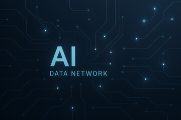 Glowing AI processor icon on futuristic circuit board background. Conceptual illustration of artificial intelligence and machine learning technology.

