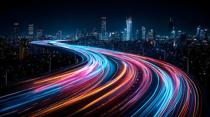 Fototapeta premium Colorful Night City Highway Lights Trails