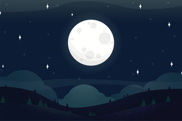 Background of landscape with full moon Stars © Graphic Designer