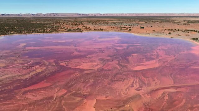 Stunning Aerial View of Hutt Lagoon's Large Pink Salt Lake in Australia