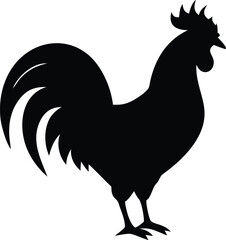 Simple Black Rooster Silhouette on Transparent Background Farm Animal Clipart