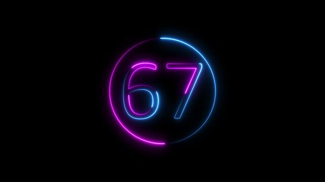 neon text 67 number countdown icon background 4k animation .Neon number 67 with alpha channel, neon numbers, Bright neon glowing number 67, Energy Neon red Number 67 Animation