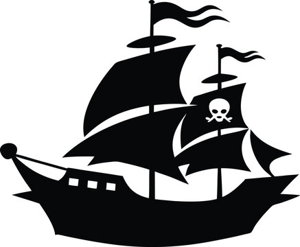 recommend clip art: Pirate Ship and Pirate flag black  silhouette  vector illustration