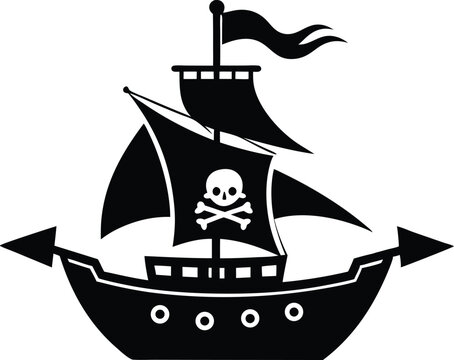 recommend clip art: Pirate Ship and Pirate flag black  silhouette  vector illustration