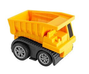 Yellow toy dump truck isolated on transparent background. Children's toy plastic haul truck car © Andrii