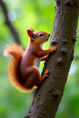 Fototapeta premium Illustrations cute squirrel climbing on a tree.created with the help of artificial intelligence.