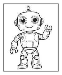 Fototapeta premium Robot coloring page for kids, black line art vector illustration on white background 