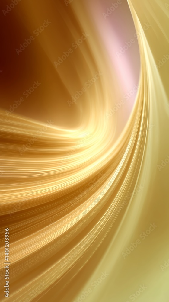 Poster flowing lines of golden hues create a sense of movement and warmth in a soft abstract design featuri