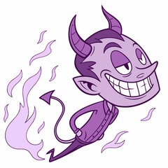 Smirking devil emoji with glowing horns and purple flame