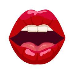 Red lips. Women's open mouth lips, sexy plump lips Isolated on white background