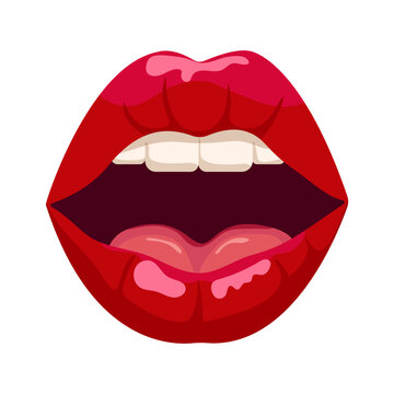 recommend clip art: Red lips. Women's open mouth lips, sexy plump lips Isolated on white background