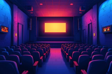 Fototapeta premium Modern Cinema Interior with Neon Lighting and Stylish Seats for a Vibrant Movie Experience