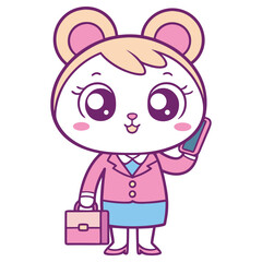 Kawaii Bear Businesswoman Talking on Phone with Briefcase Transparent