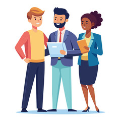 three-diverse-business-partners-standing-and-discus vector image on white background