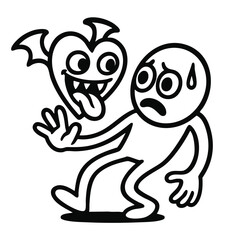 Toxic love cartoon character scaring a person , Rough line art