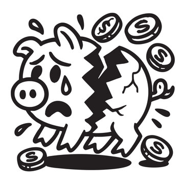 recommend clip art: Broken piggy bank crying with falling coins