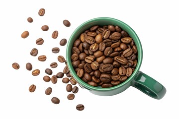 cup of coffee beans on white background 