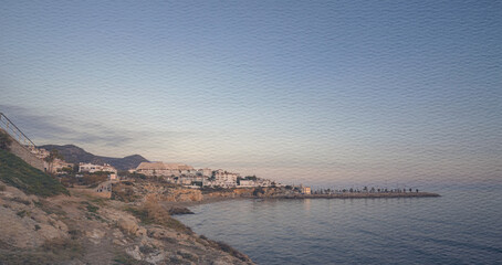 Beach with a small town in the background