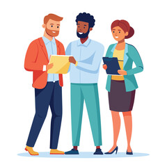 three-diverse-business-partners-standing-and-discus vector image on white background