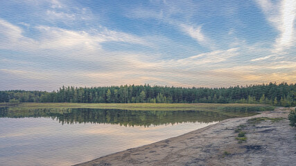 Serene lake with a forest in the background