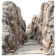 Rocky Canyon Pathway Surrounded by Tall Natural Rock Formations Under Clear Blue Sky in Scenic Landscape Setting