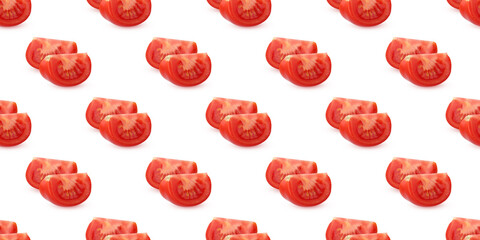 Pattern of tomato slices creating vibrant culinary background
