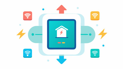 Smart Home Hub A central touchscreen hub displaying home automation options. Bright arrows and Flash Sale text wrap around it indicating limitedtime discounts.