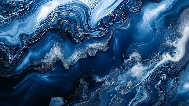 Flowing patterns of blues and whites emulate a marbled surface