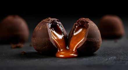 Decadent chocolate truffles with gooey caramel center