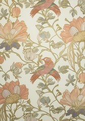 Botanical floral pattern with birds for decor design